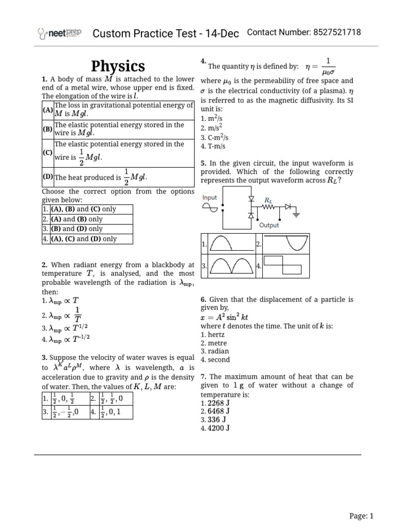 Neet 2026 Sample Papers | PDF | Applied And Interdisciplinary Physics ...