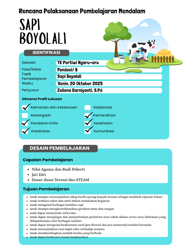 Pembelajaran Sapi untuk Anak Usia Dini | PDF