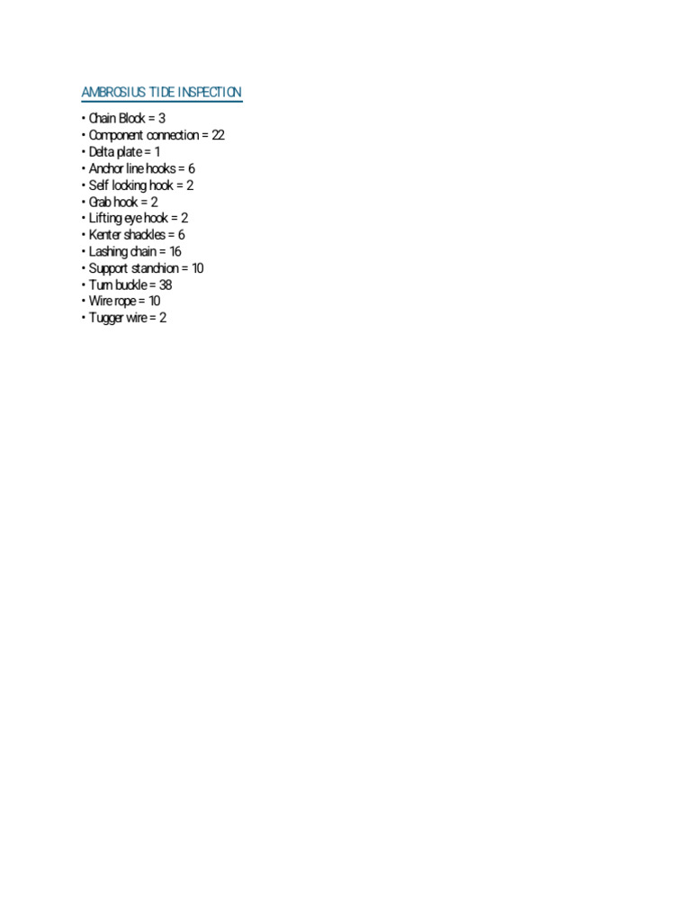 Ambrosius Tide Inspection Checklist | PDF