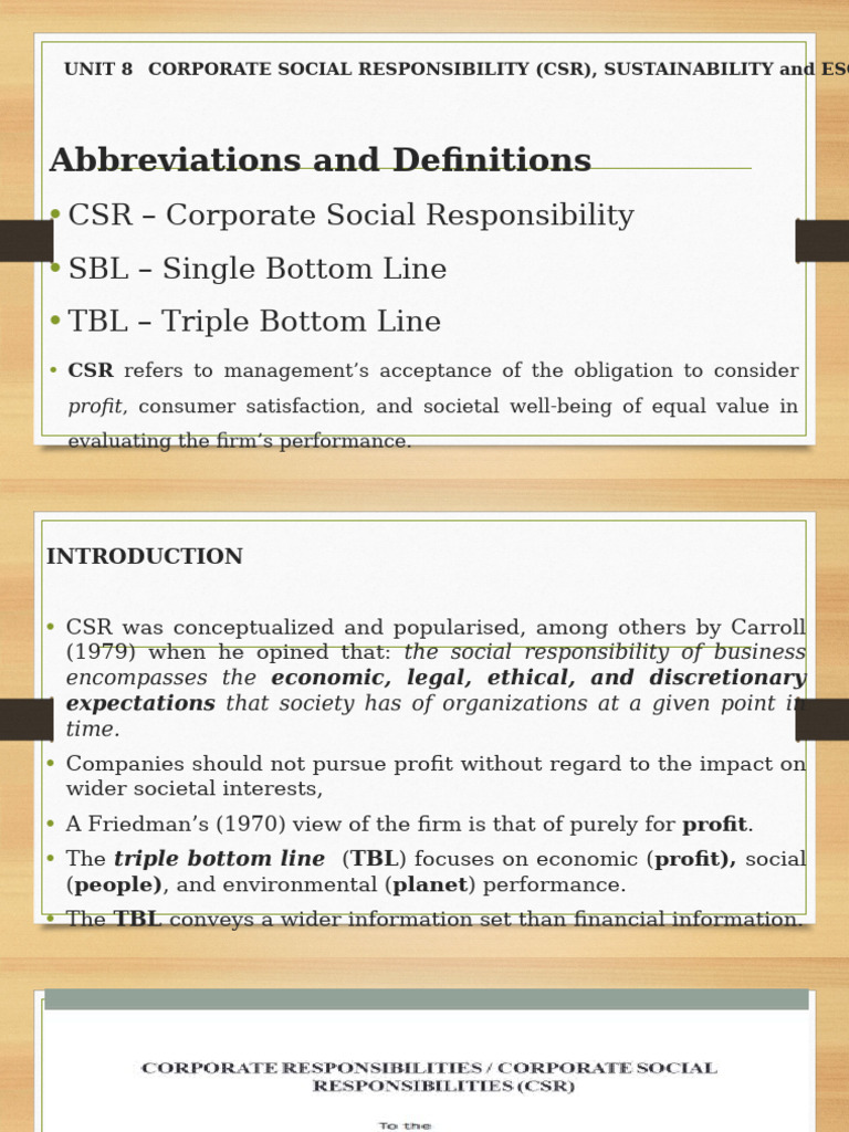 BCom CG Slides CSR, Sustainability and ESG - Unit 8 | PDF | Greenhouse ...