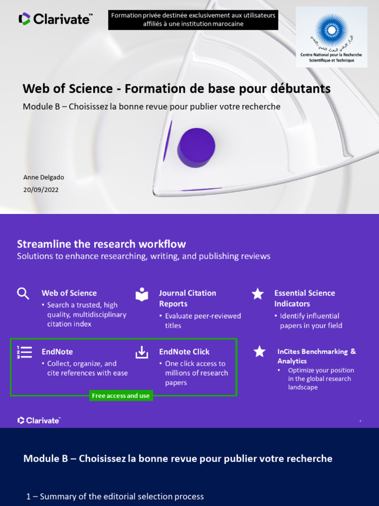Formation Clarivate ModuleB Sep 2022 | PDF | Academia | Academic Publishing