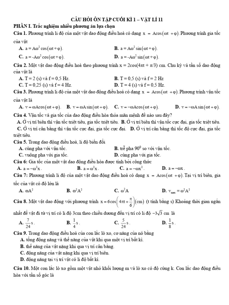 CÂU HỎI ÔN TẬP VẬT LÍ 11 - 1 | PDF