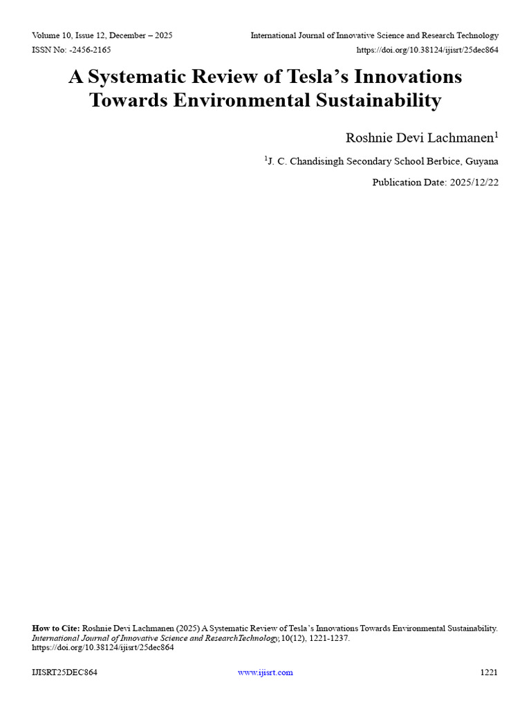 A Systematic Review of Tesla’s Innovations Towards Environmental ...