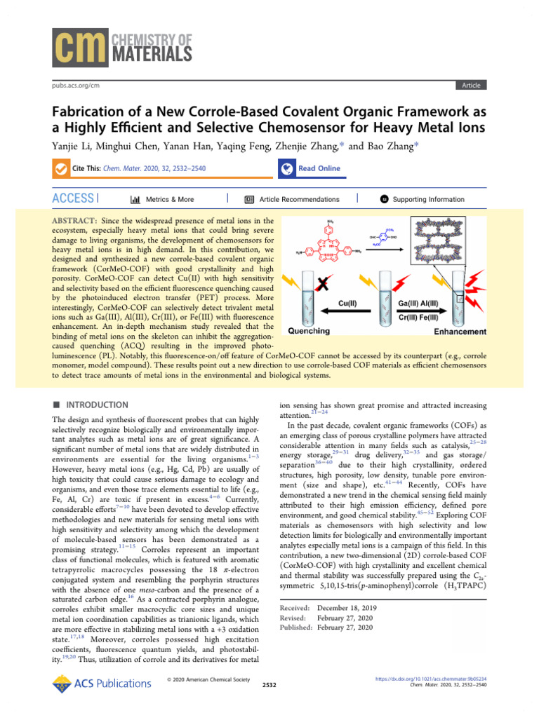 Li Et Al 2020 Fabrication of A New Corrole Based Covalent Organic ...