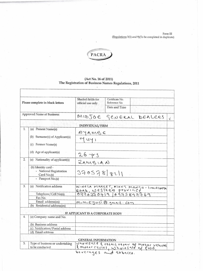 Business Name Registration Form III | PDF