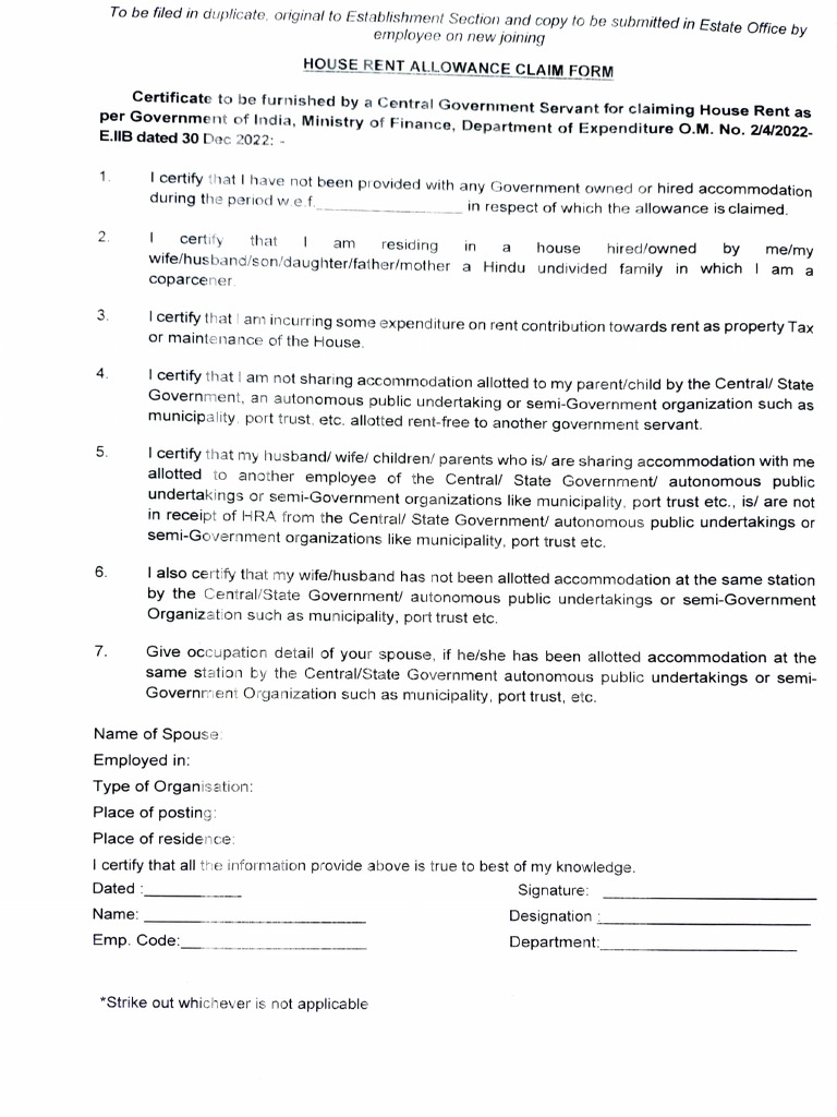 HRA Claim Form | PDF