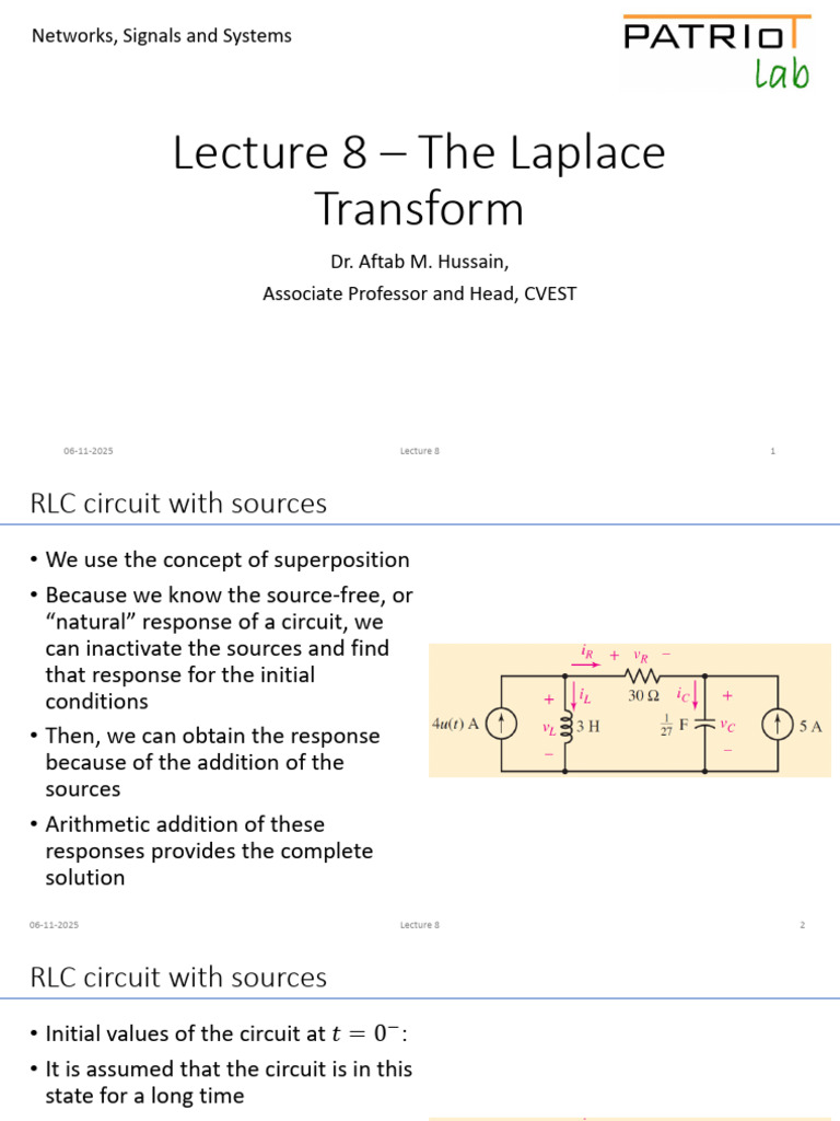 RLC Circuit Analysis with Laplace Transform | PDF | Laplace Transform ...