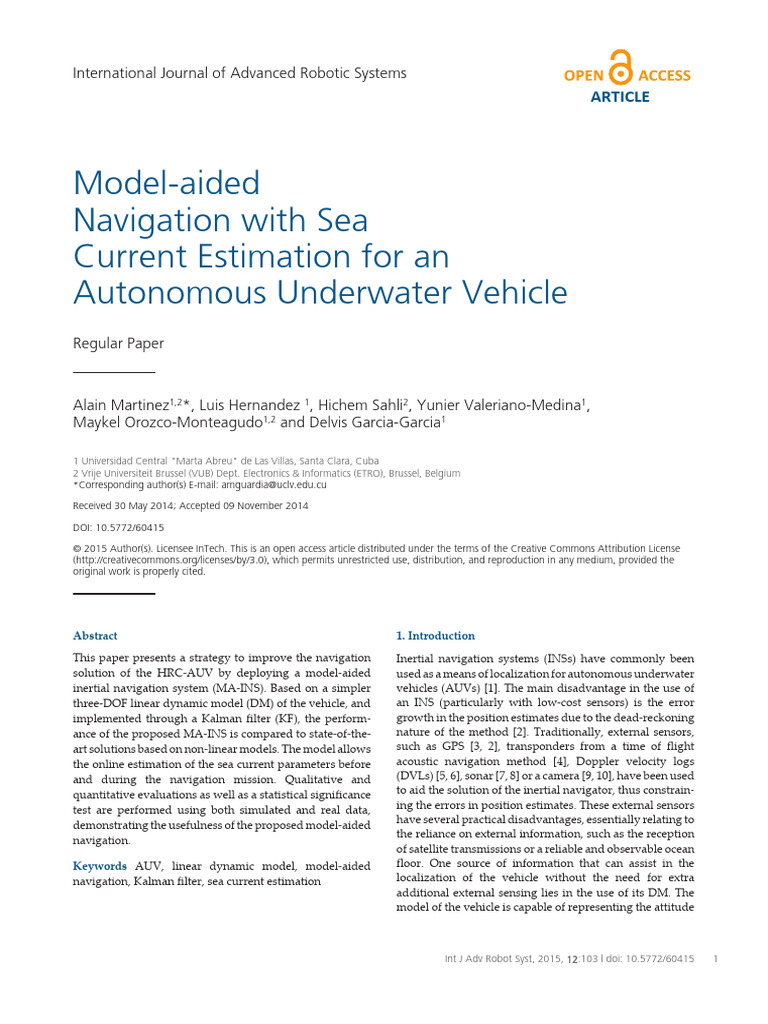 Model-Aided Navigation With Sea Current Estimation | PDF | Inertial ...