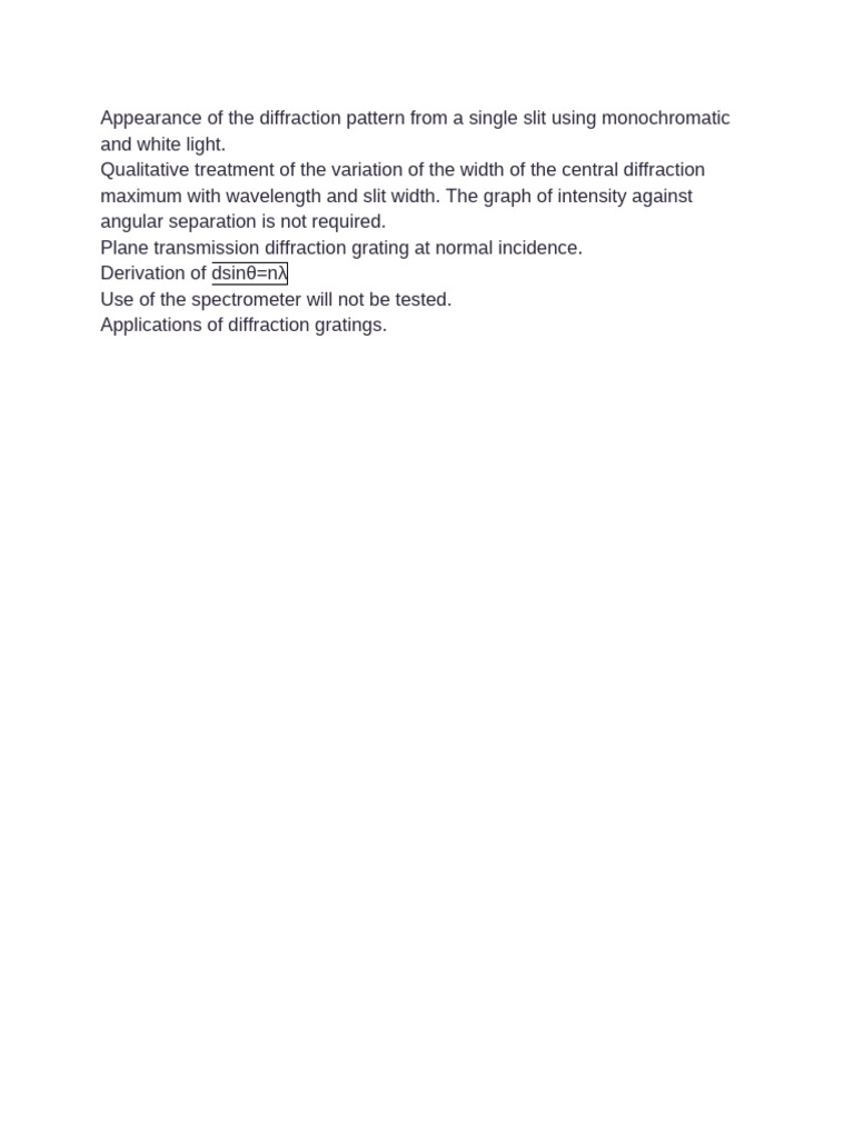 Diffraction Patterns: Slit & Grating Analysis | PDF