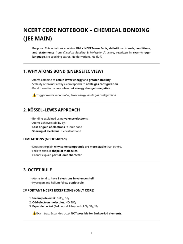NCERT Chemical Bonding Study Guide | PDF | Chemical Bond | Covalent Bond