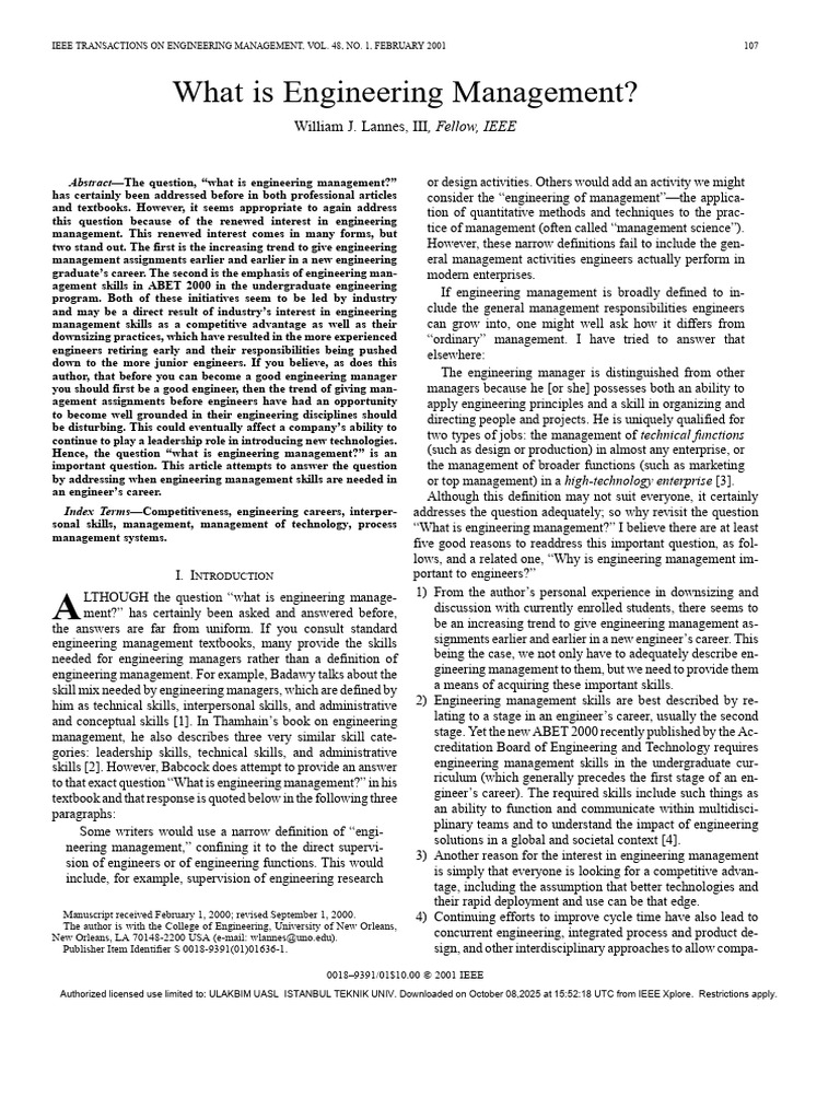 Understanding Engineering Management | PDF
