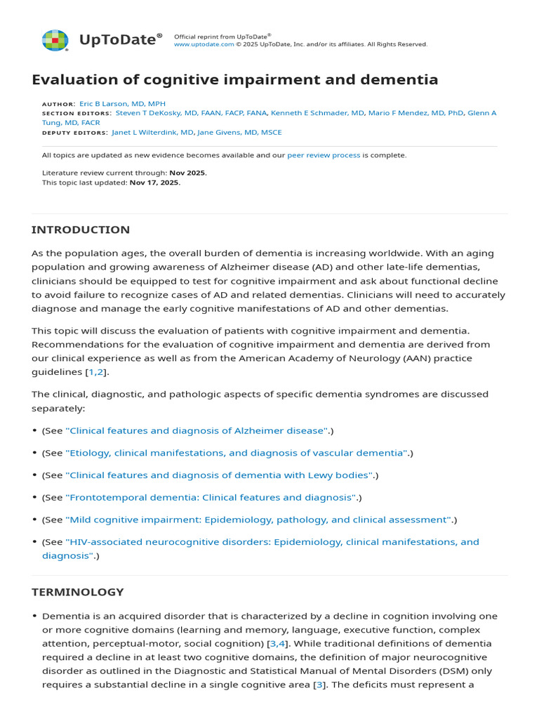 Evaluating Cognitive Impairment & Dementia | PDF | Dementia | Alzheimer ...