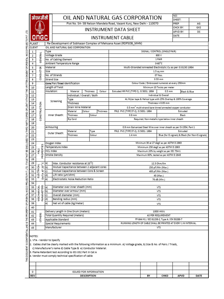 Instrument Cable Specifications Document | PDF | Electrical Conductor ...