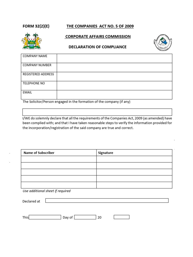 Cac - Declaration of Compliance Form | PDF