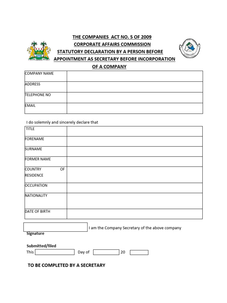 Statutory Declaration for Company Secretary | PDF