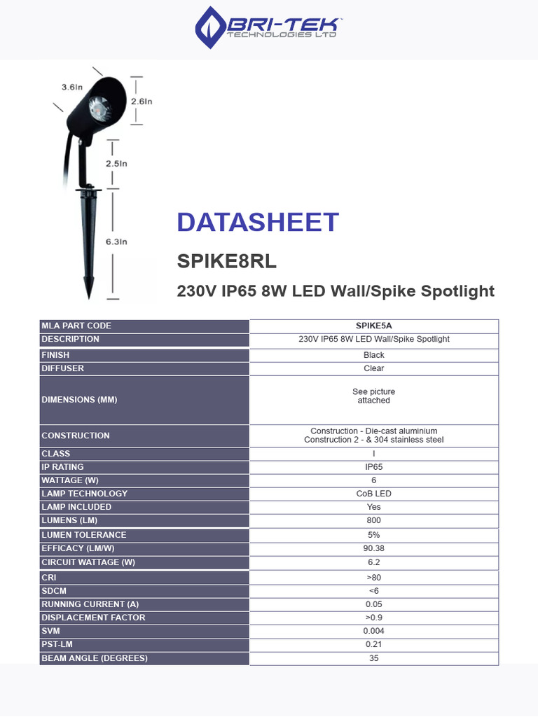 8W IP65 LED Wall/Spike Spotlight | PDF