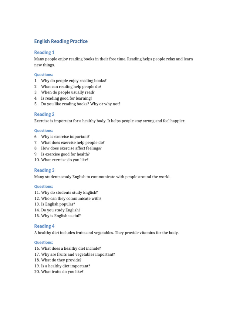 English Reading Practice Exercises | PDF