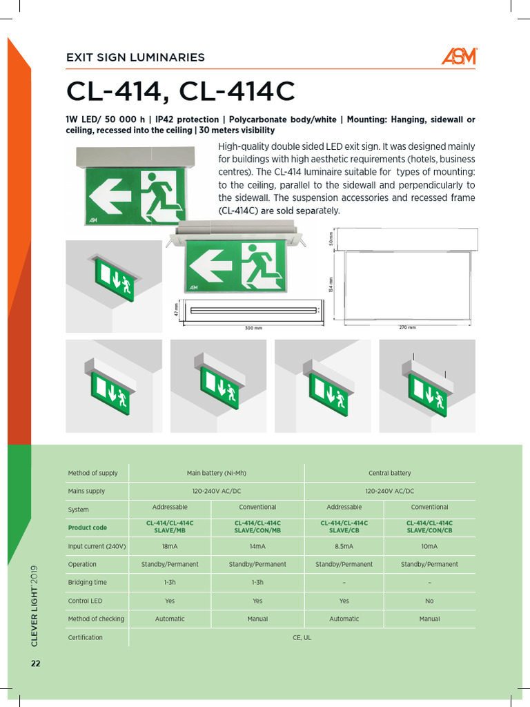 LED Exit Sign CL-414 Specifications | PDF | Electrical Engineering ...