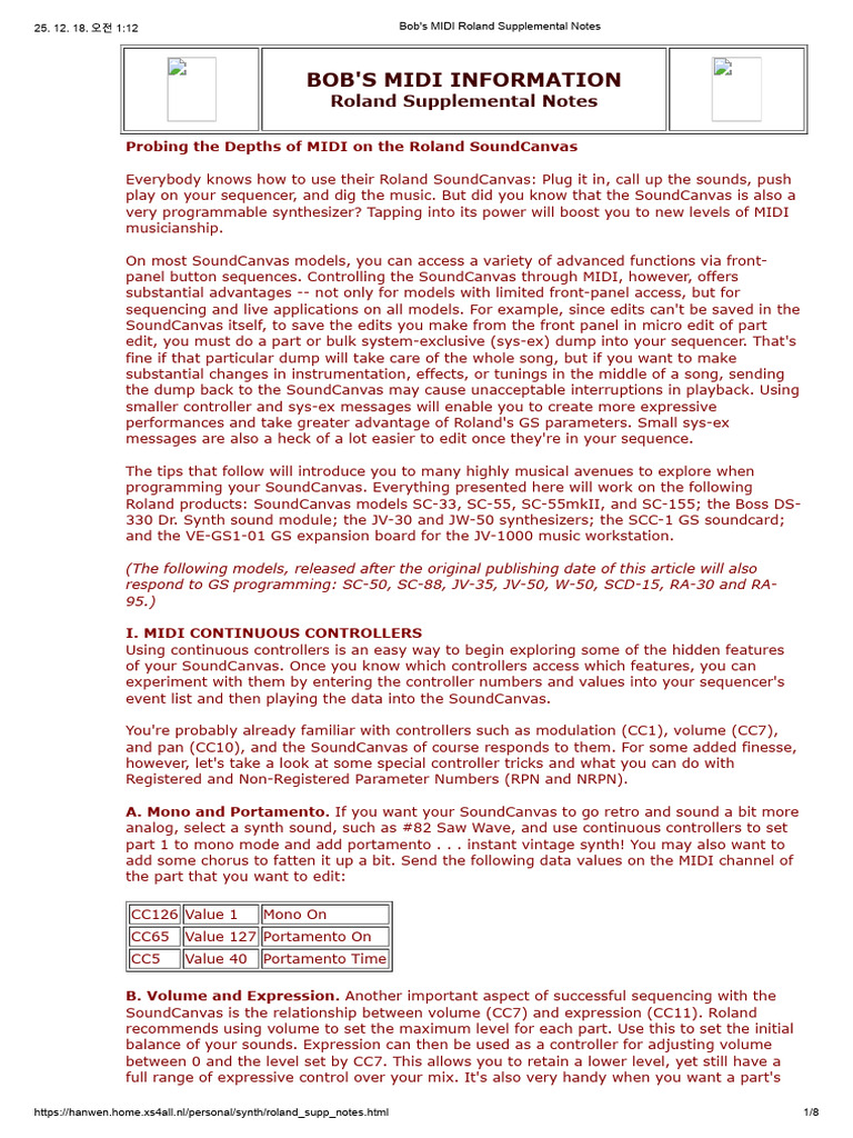 Bob's MIDI Roland Supplemental Notes | PDF | Music Technology | Musical ...