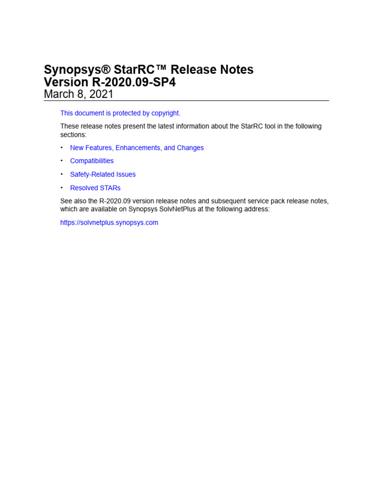 StarRC R-2020.09-SP4 Release Notes | PDF | Computer Science | Software