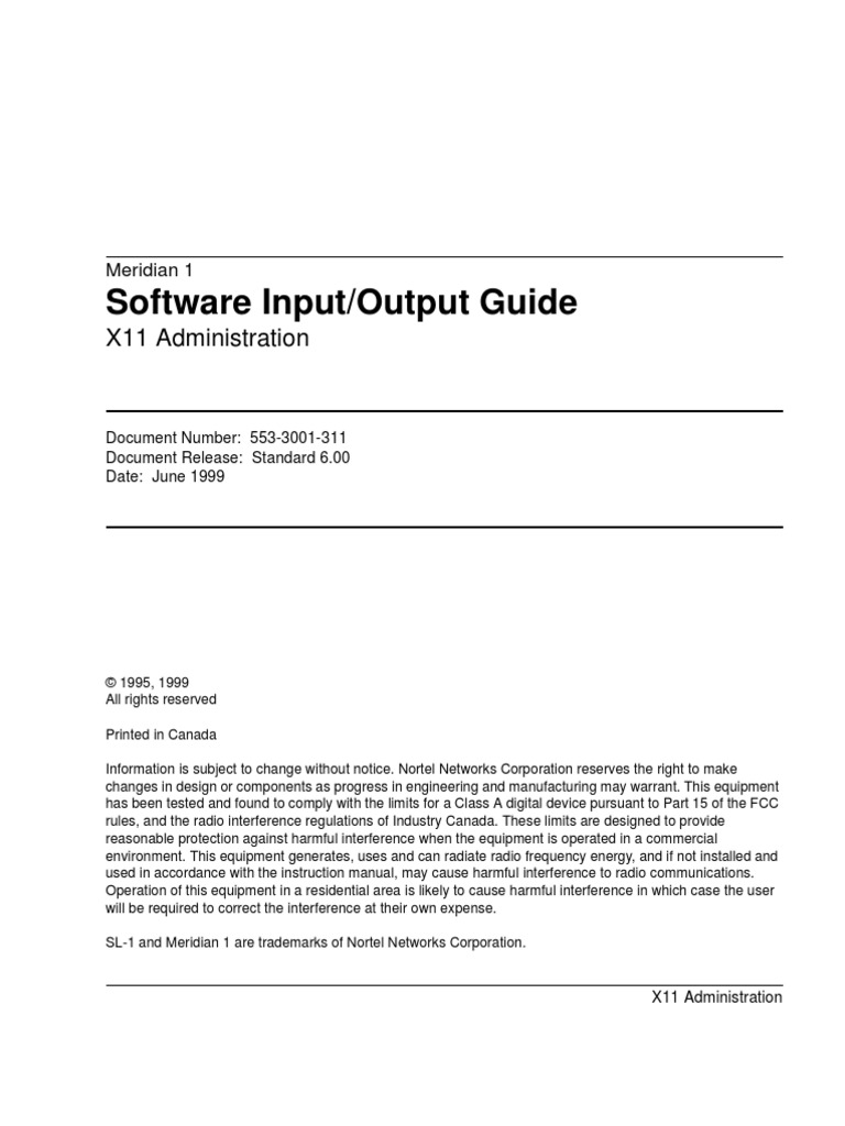 Meridian 1 Software Input-Output Guide X11 Admin (Book 1 of 2) | PDF ...