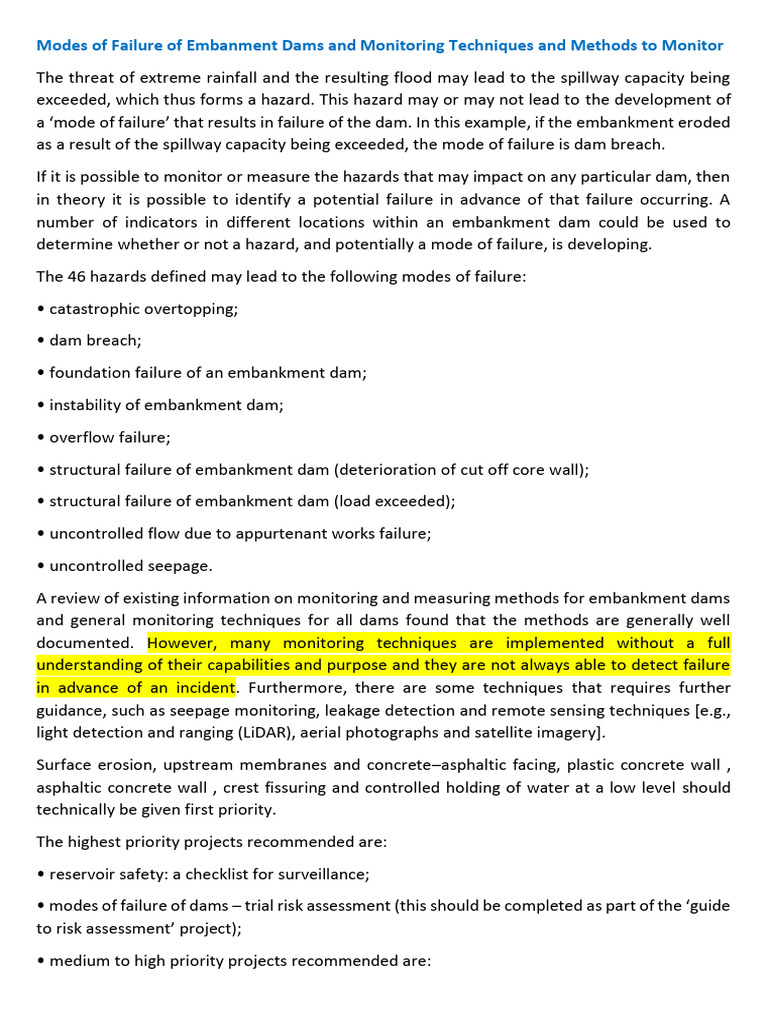 Embankment Dam Failure Modes & Monitoring | PDF | Dam | Soil Mechanics