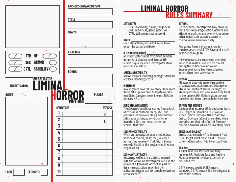 Liminal Horror Game Rules Summary | PDF