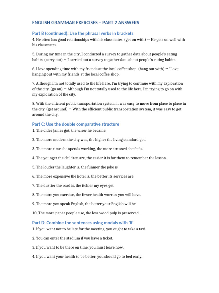 English Grammar Exercises Answers 2 | PDF | Cost Of Living