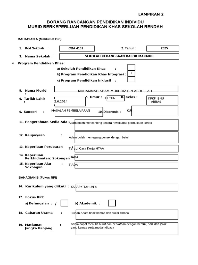 Borang Rpi Adam Fasa 3 | PDF