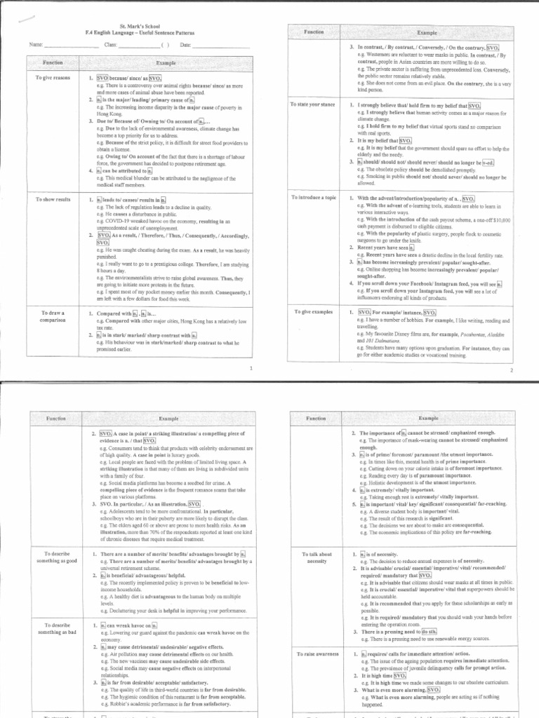 6C Useful Sentence Pattern | PDF