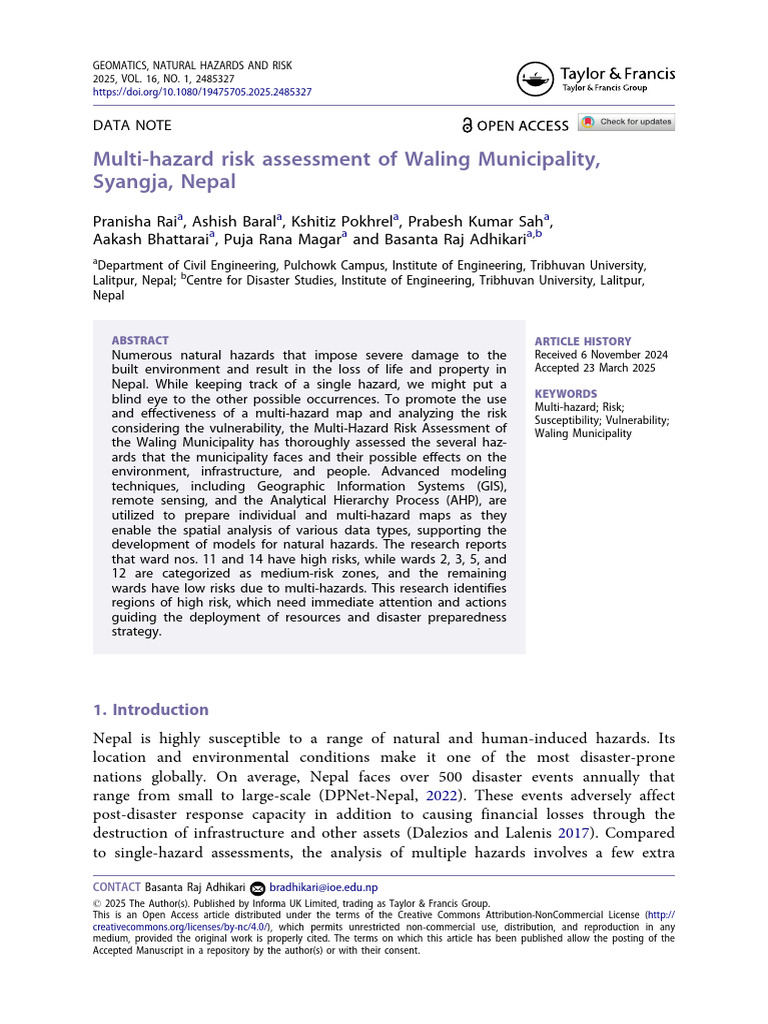 Multi-Hazard Risk Assessment in Waling | PDF | Flood | Landslide