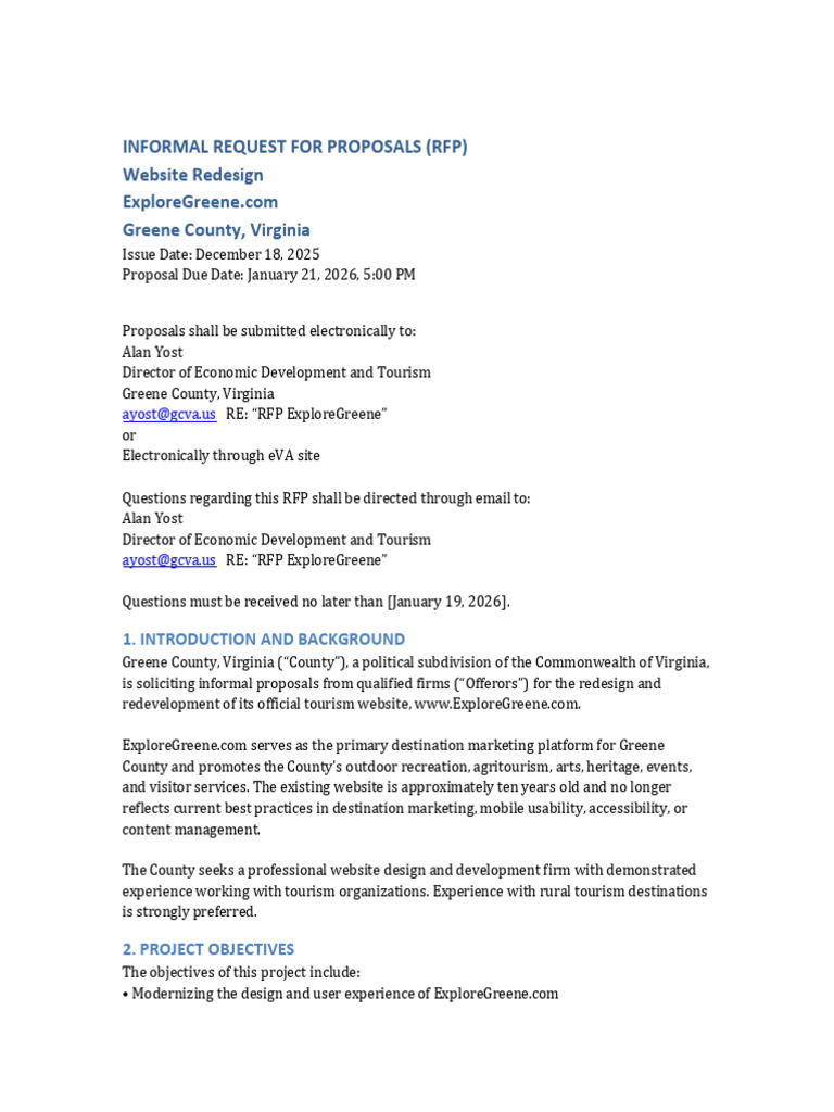 RFP for ExploreGreene Website Redesign | PDF | Computing | Information ...