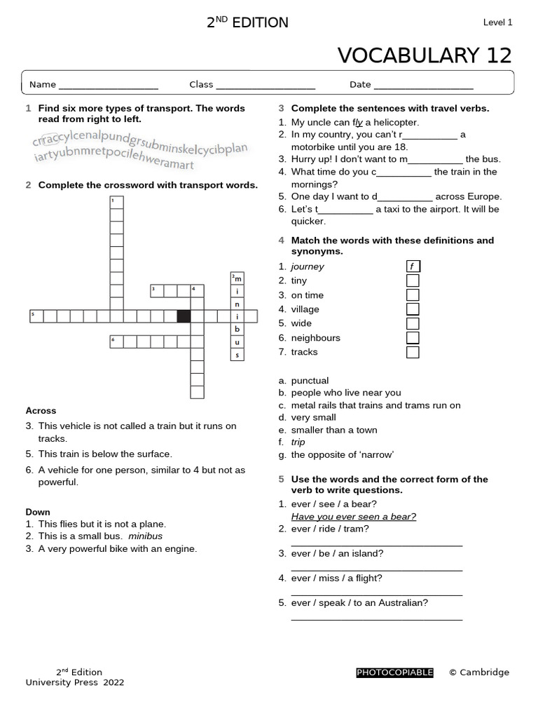 Vocabulary Exercises on Transport | PDF | Linguistics