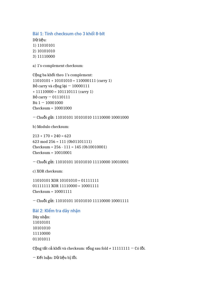 Giai Bai Tap Checksum | PDF