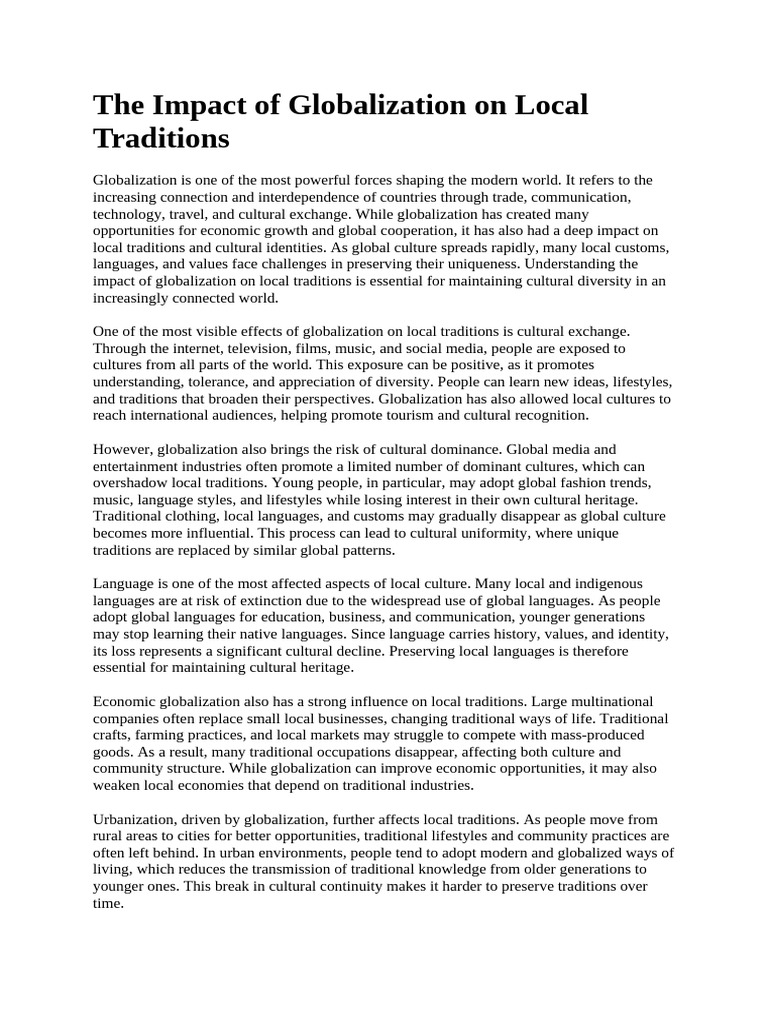 Globalization's Effect on Local Traditions | PDF | Globalization ...