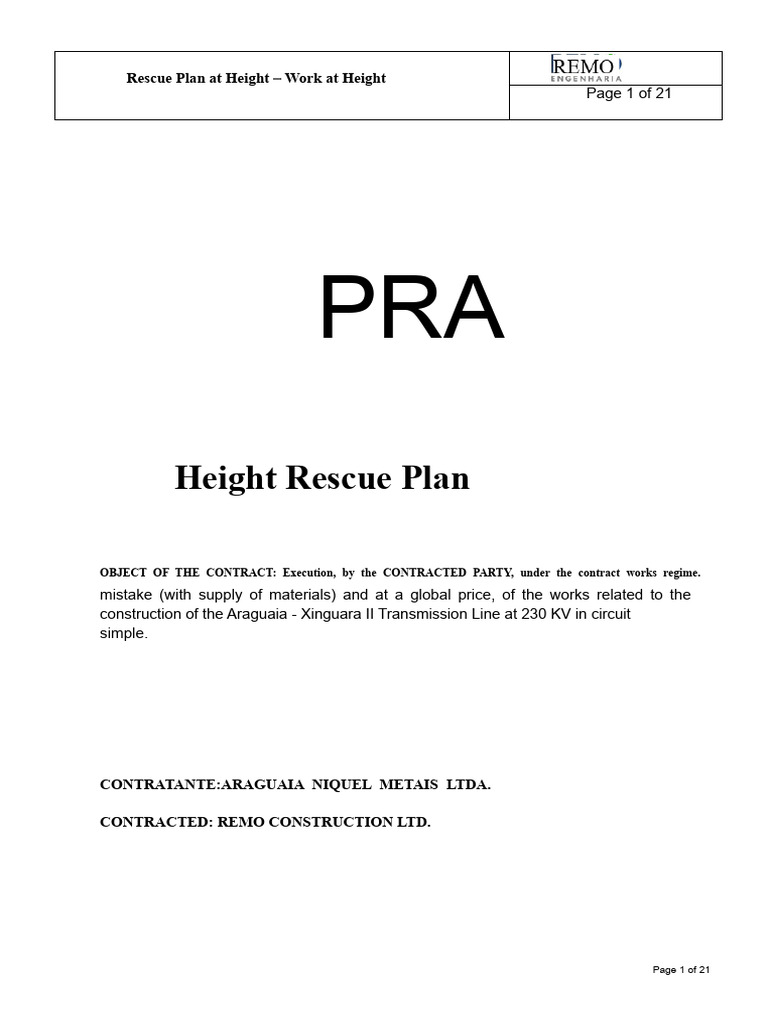 Height Rescue Plan Commented | PDF | Rope | Risk
