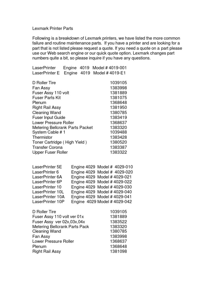 Lexmark Printer Parts Overview | PDF | Magenta | Printer (Computing)
