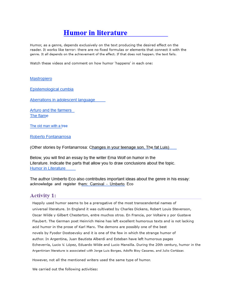 Exploring Humor in Literature | PDF