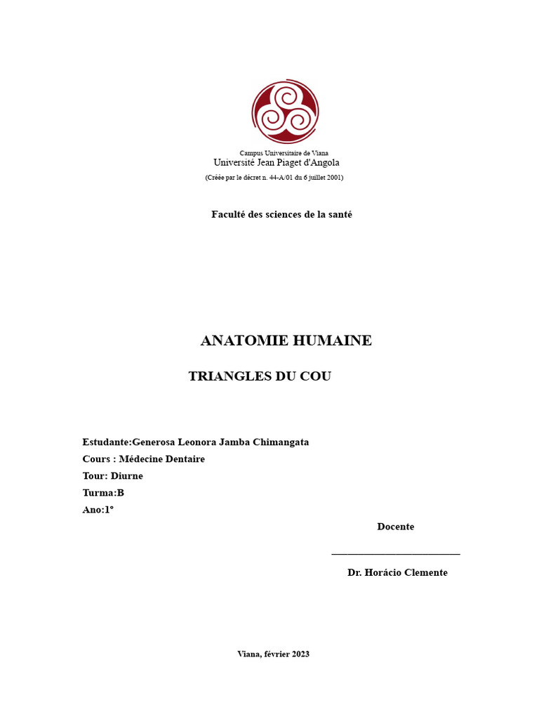 Anatomie des Triangles du Cou | PDF | Cou | Anatomie humaine
