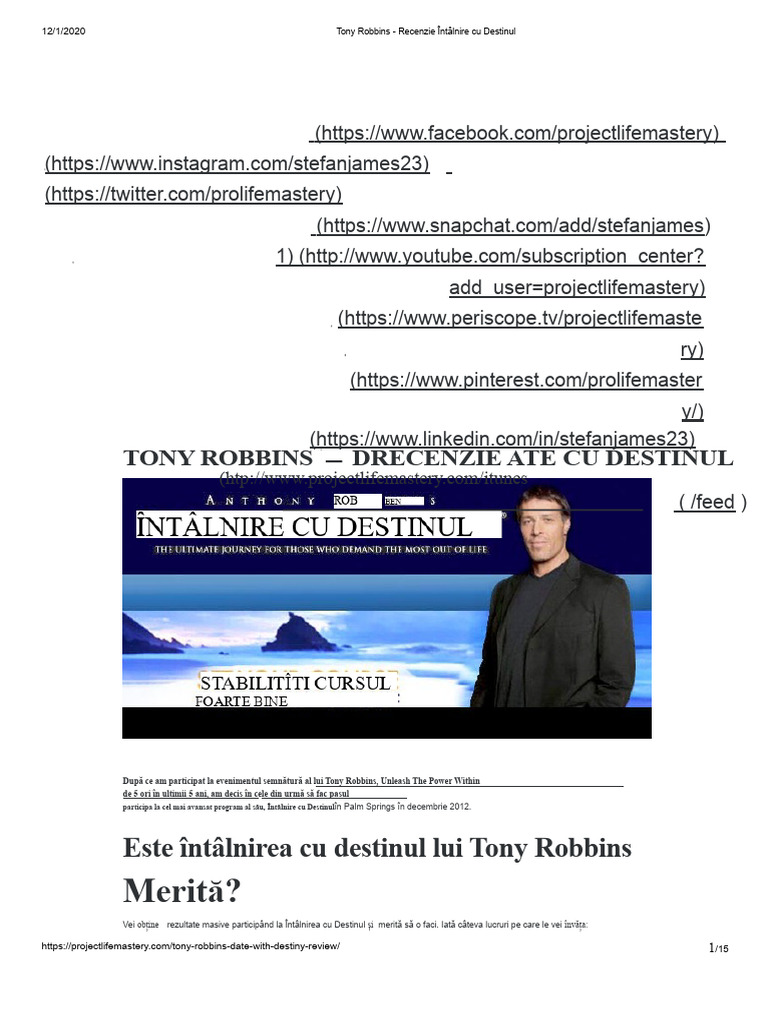 Recenzia Lui Tony Robbins Despre Întâlnirea Cu Destinul | PDF
