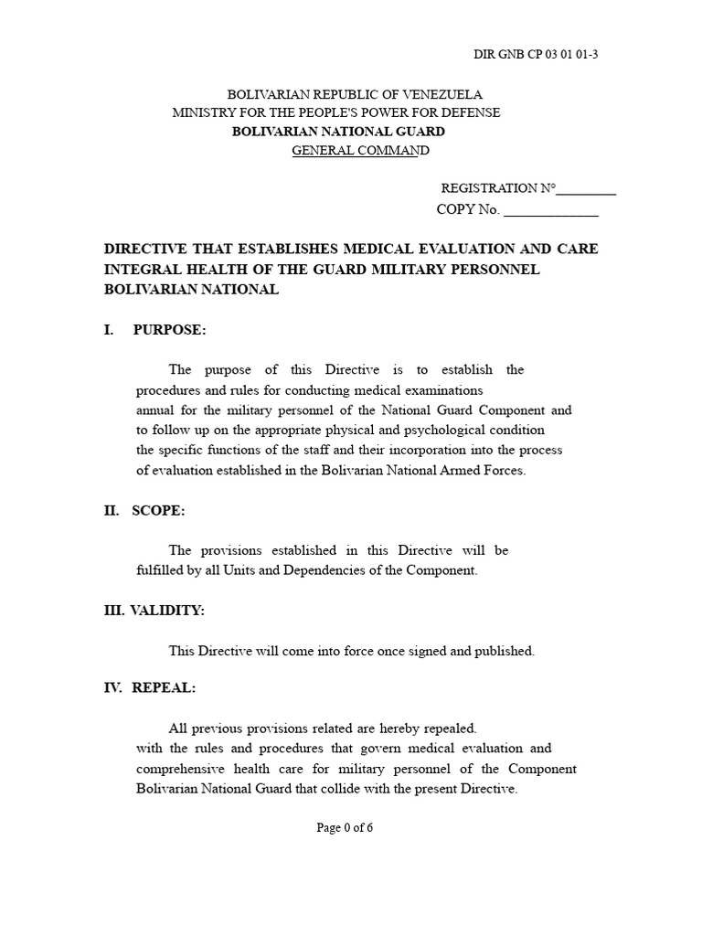 DIRECTIVE THAT establishes THE MEDICAL EVALUATION AND INTEGRAL HEALTH ...