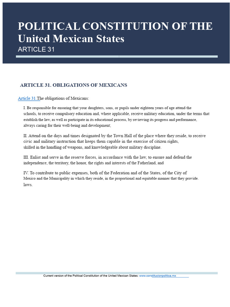 Article 31.- Political Constitution of the United Mexican States | PDF
