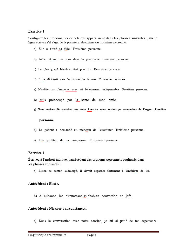 Exercices sur les pronoms en français | PDF | Pronom | Syntaxe