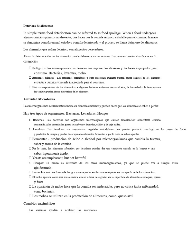 Causas y métodos de deterioro de alimentos | PDF | Conservación de los ...