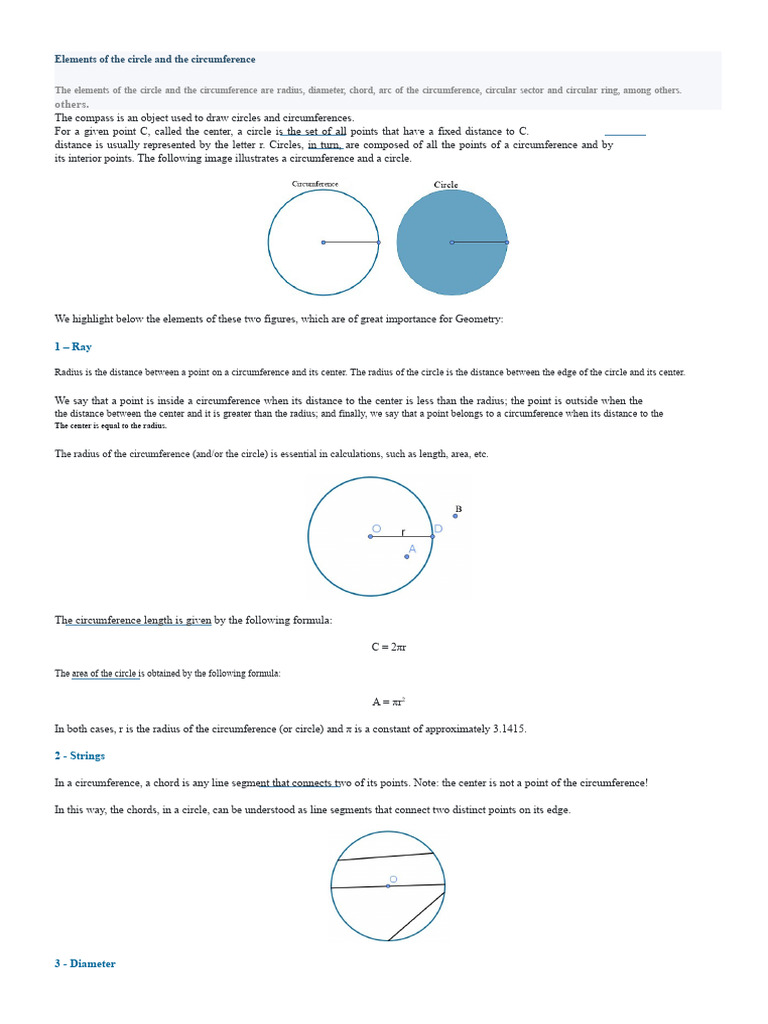 Elements of the circle and the circumference | PDF | Circle | Area