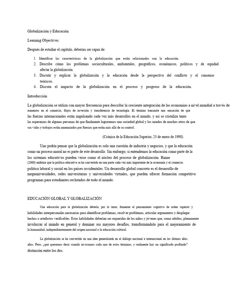 Impacto de la Globalización en Educación | PDF | Globalización ...