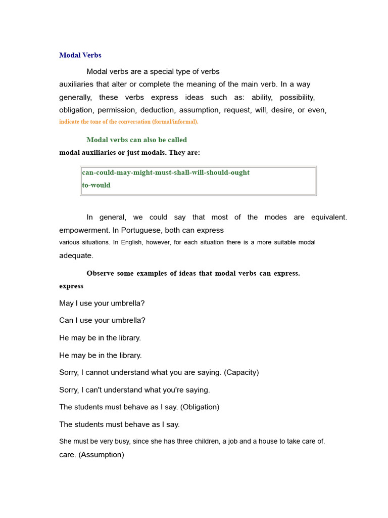 Understanding Modal Verbs in English | PDF | Verb | Morphology