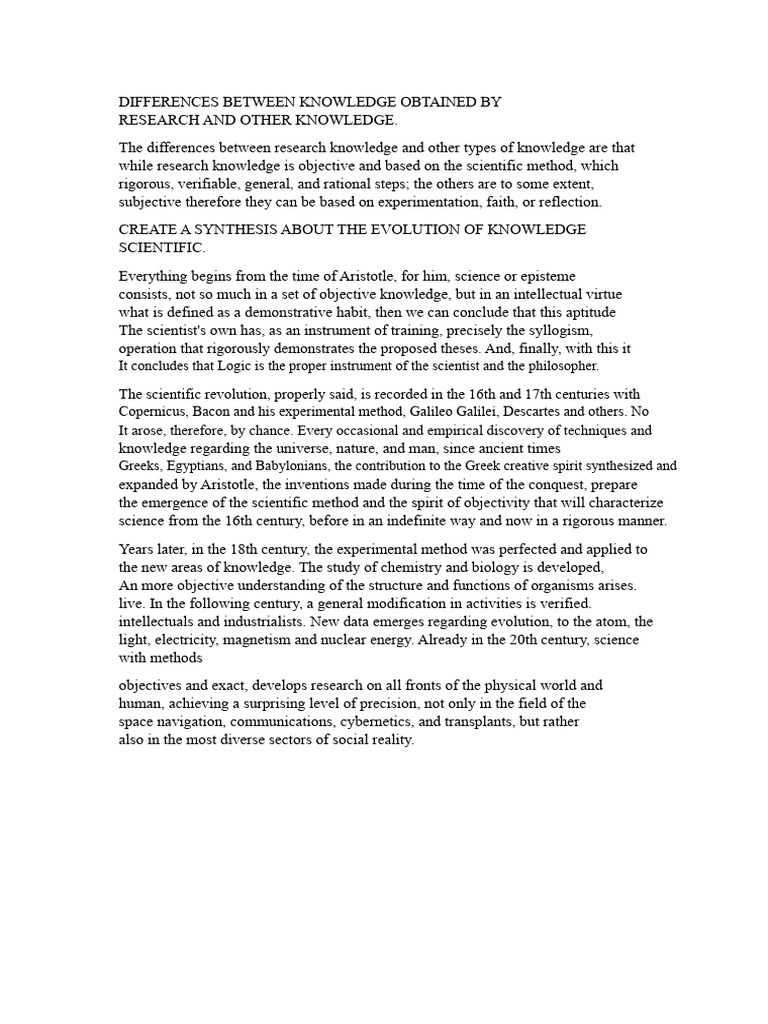 Differences Between Knowledge Obtained Through Research and Other Types ...