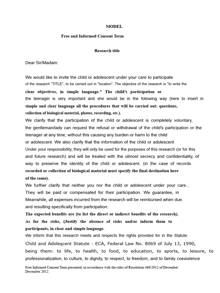 Informed Consent for Child Research Participation | PDF | Informed ...