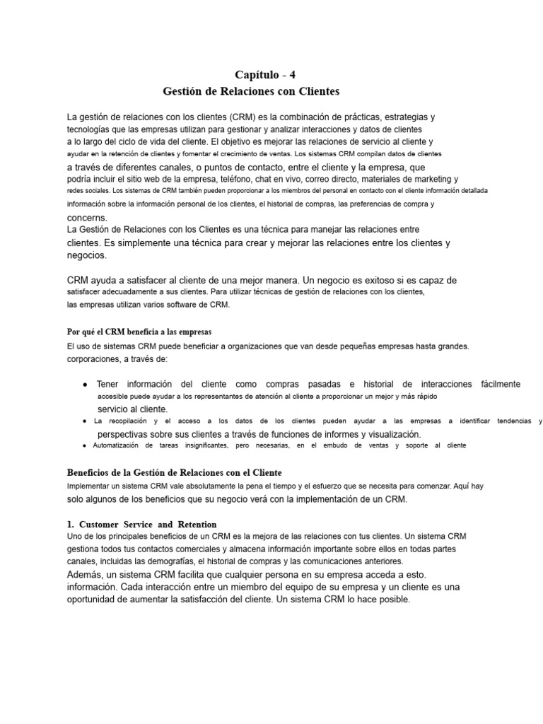 Capítulo 4 Gestión de Relaciones Con Los Clientes | PDF | Gestión de la ...